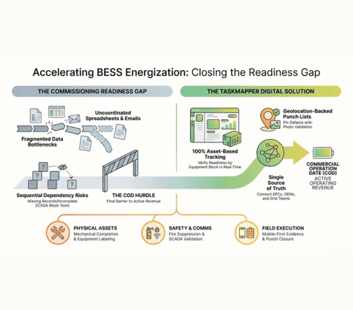 From Mechanical Completion to Energization: How TaskMapper Streamlines BESS Commissioning