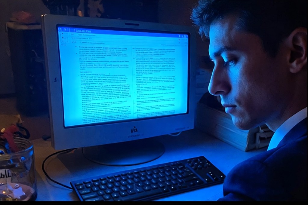 Woman presenting to a group in a modern office.