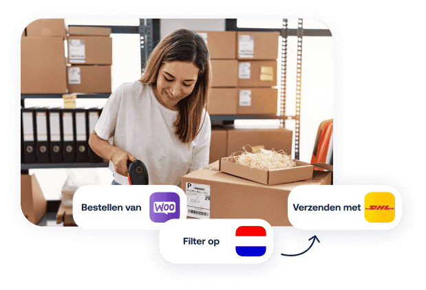 Vrouw scant pakketten en maakt gebruik van dynamic checkout
