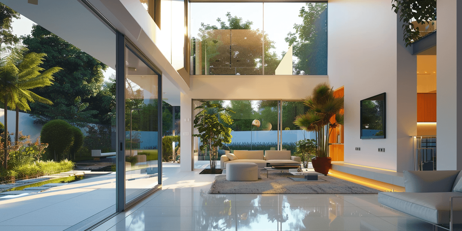 Modern interior with large windows