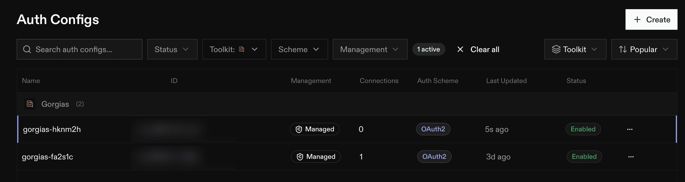 Composio Auth Configs - Gorgias (OAuth2)
