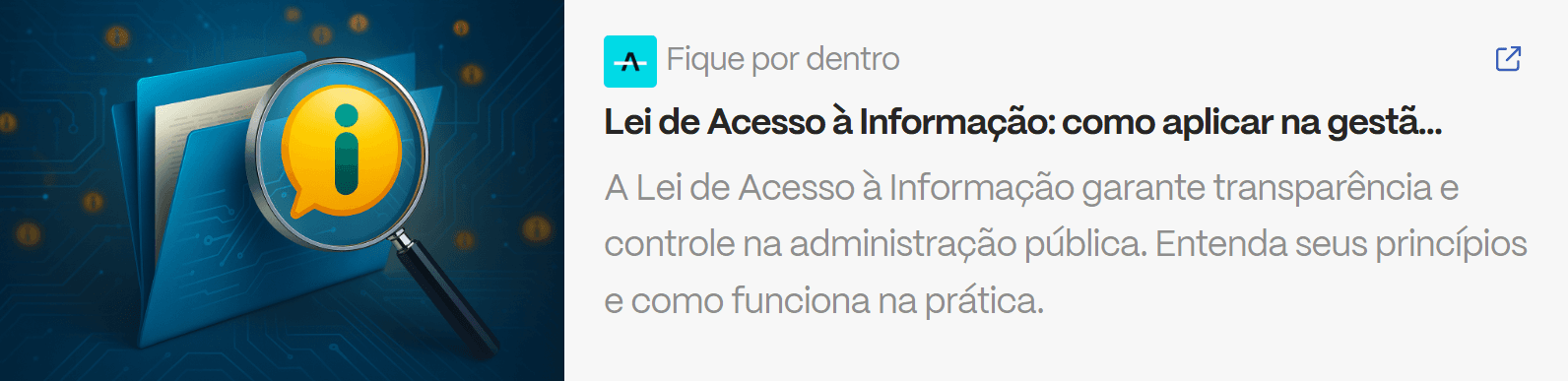Ícone de informação sobre pasta digital representando a Lei de Acesso à Informação e a transparência na gestão pública.