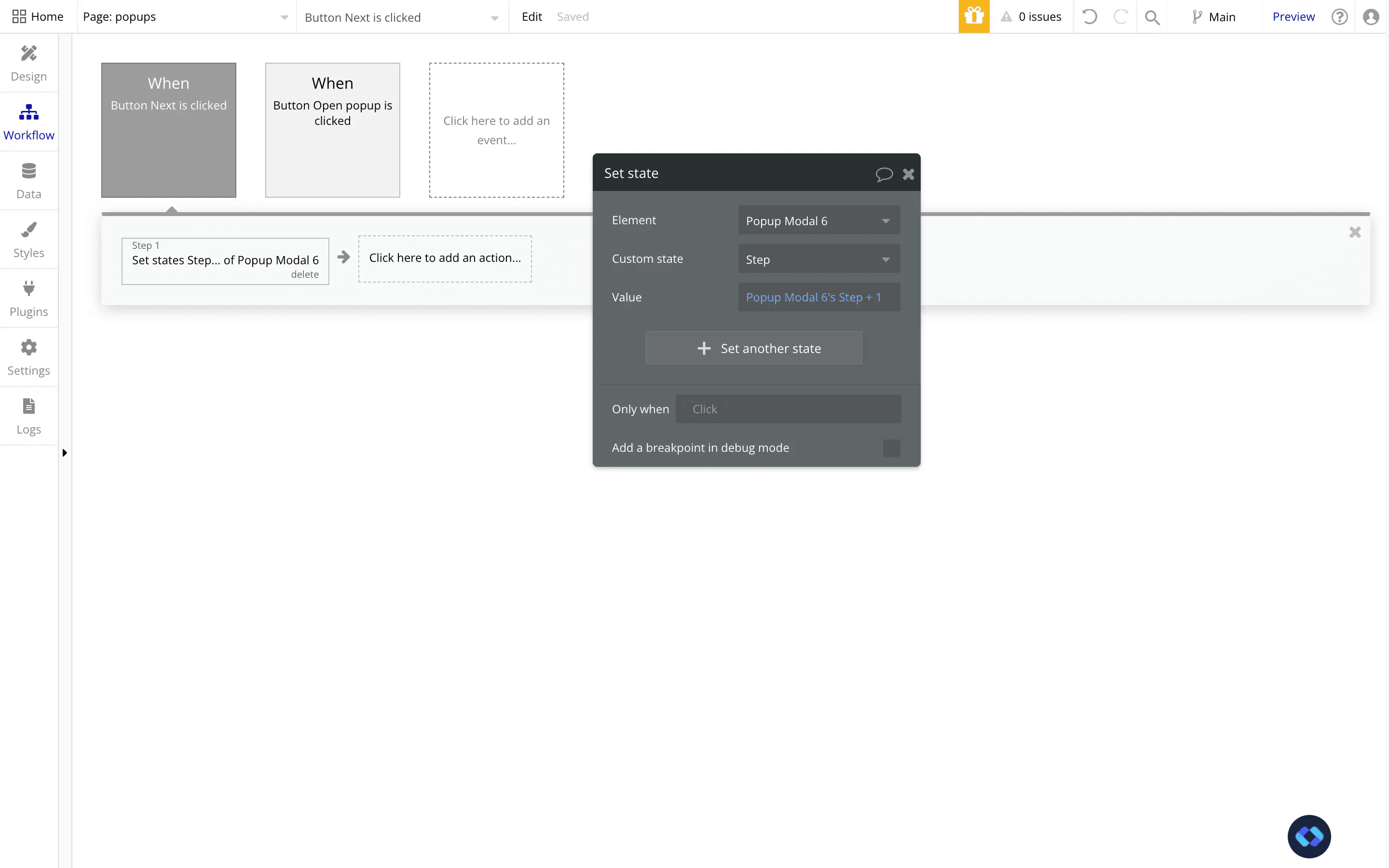 example of a workflow in bubble.io