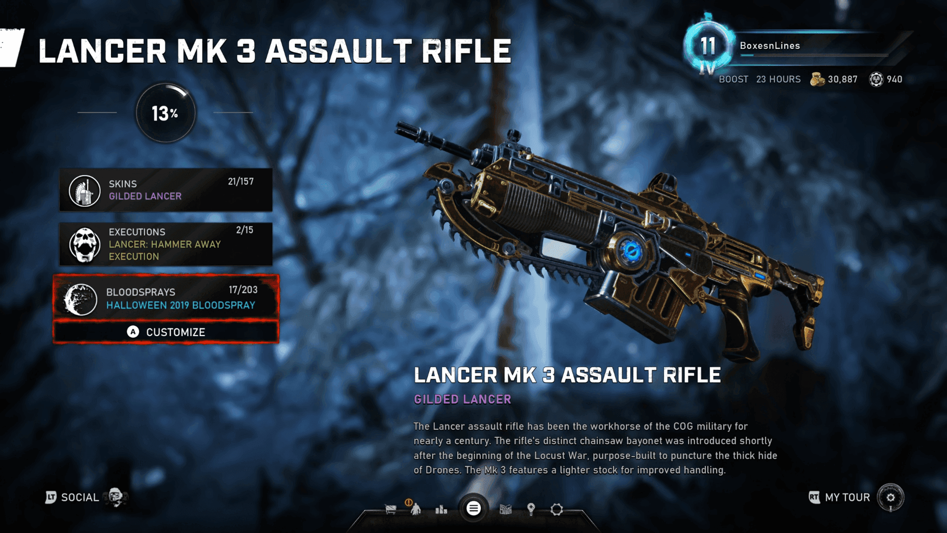 Gears 5 weapon customization screen.