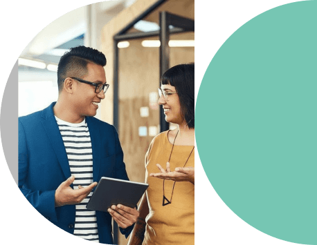 Man and woman discussing project