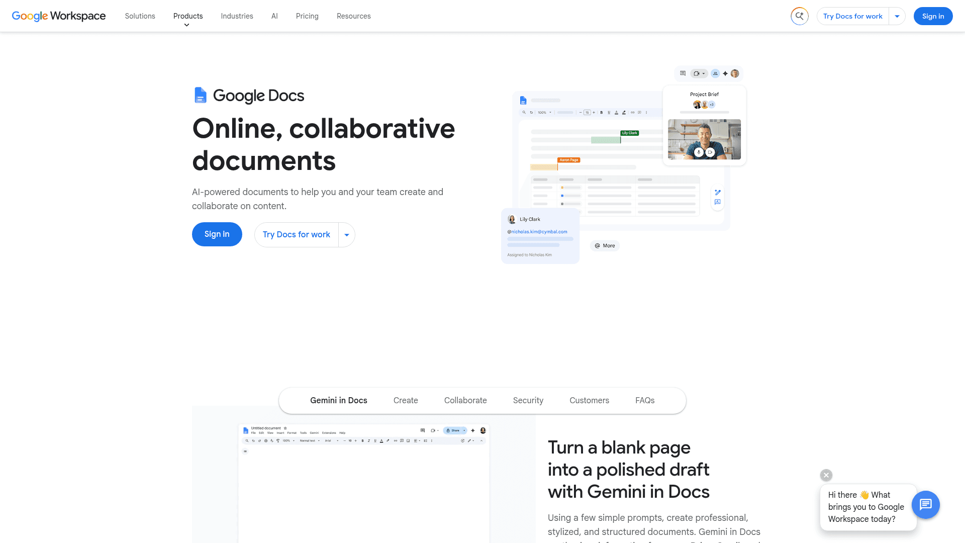 Screenshot of https://www.google.com/docs/about/