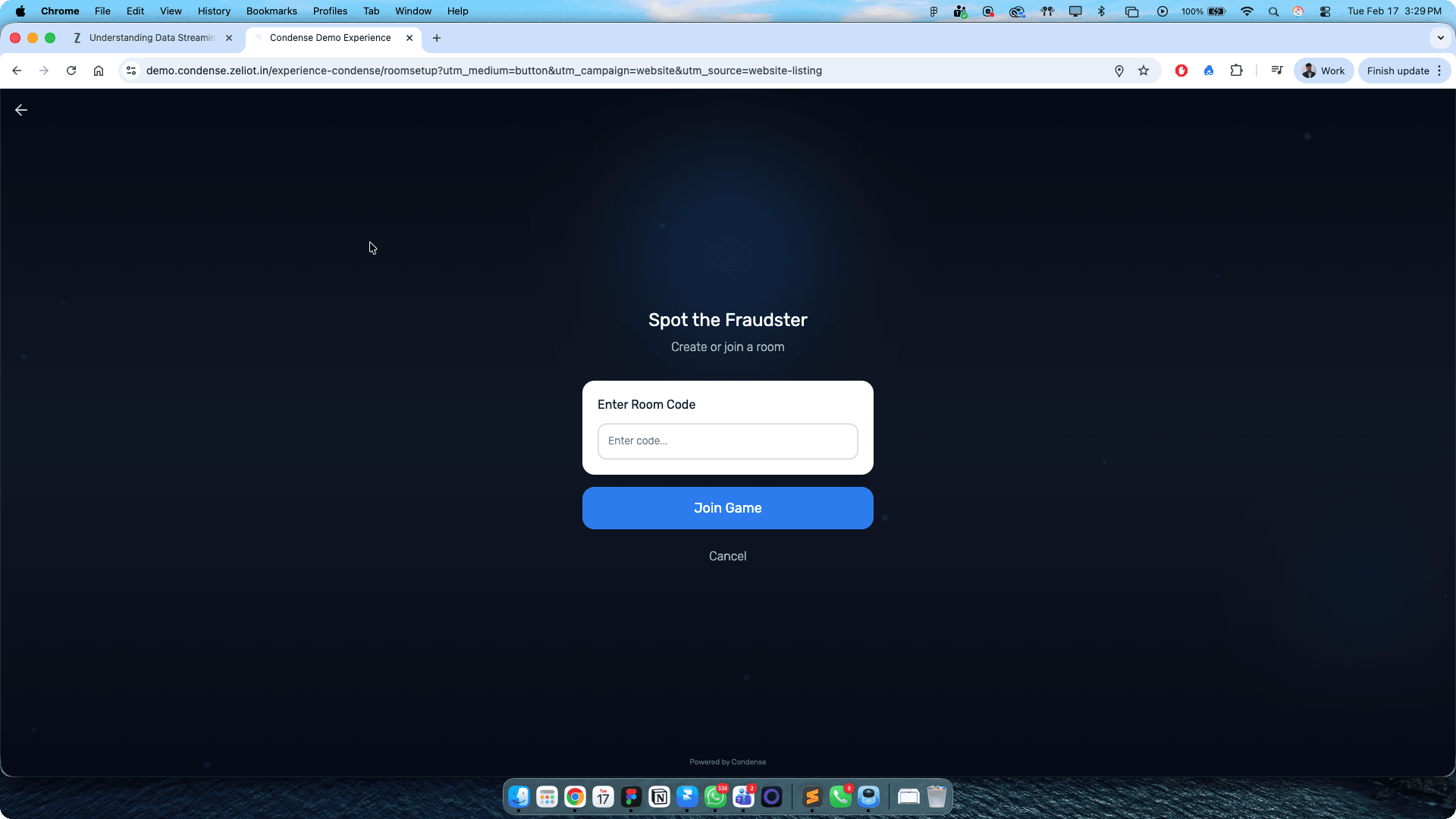 spot the fraudster game, lobby
