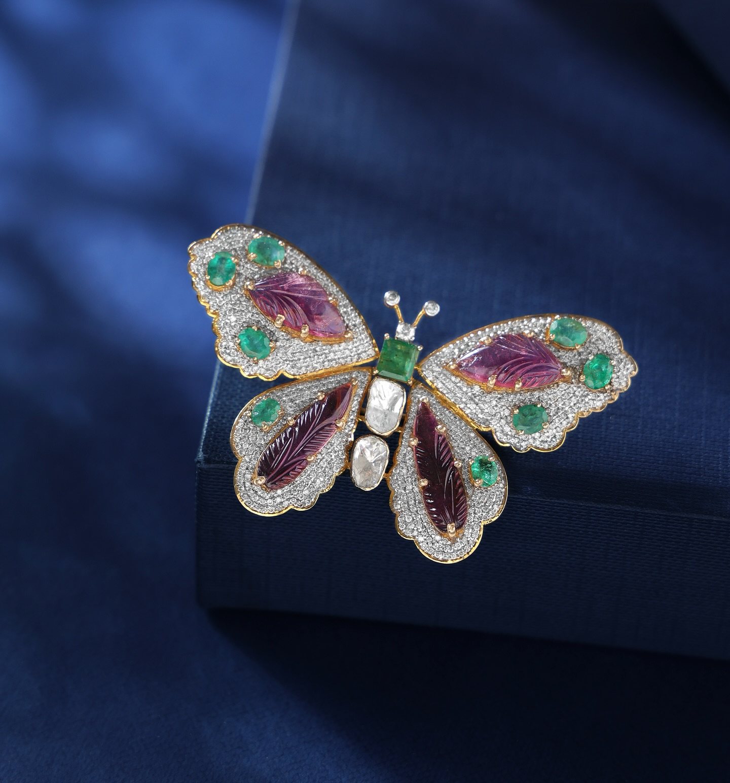 Carved Butterfly Brooch, 18K gold