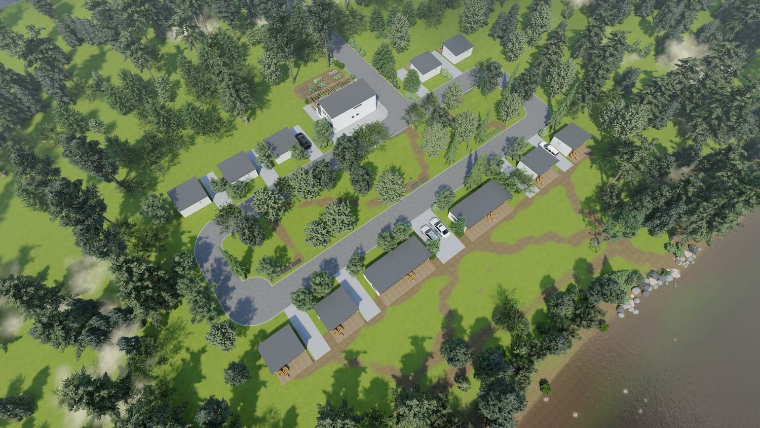 Rendering aerial view of a Master-Planned Modular Community.