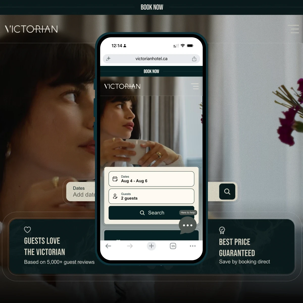Embedded Mews booking engine on The Victorian website