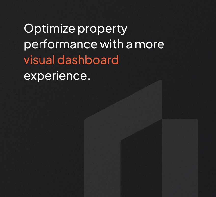 Tagline that reads "Optimize property performance with a more visual dashboard experience."