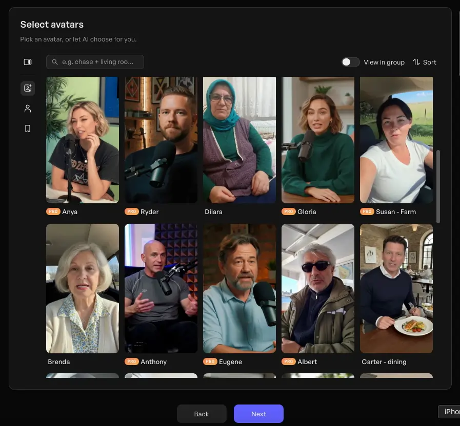 Select Avatar for video