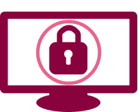 A logo for information security depicting a computer with a lock on the screen.