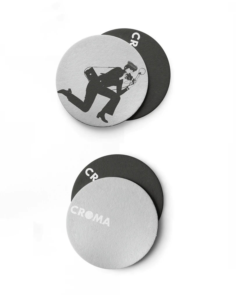 Croma coasters with a silhouette illustration, brand identity design by Sebastian Saavedra
