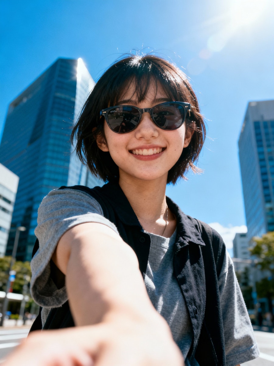 Client testimonial portrait in urban setting