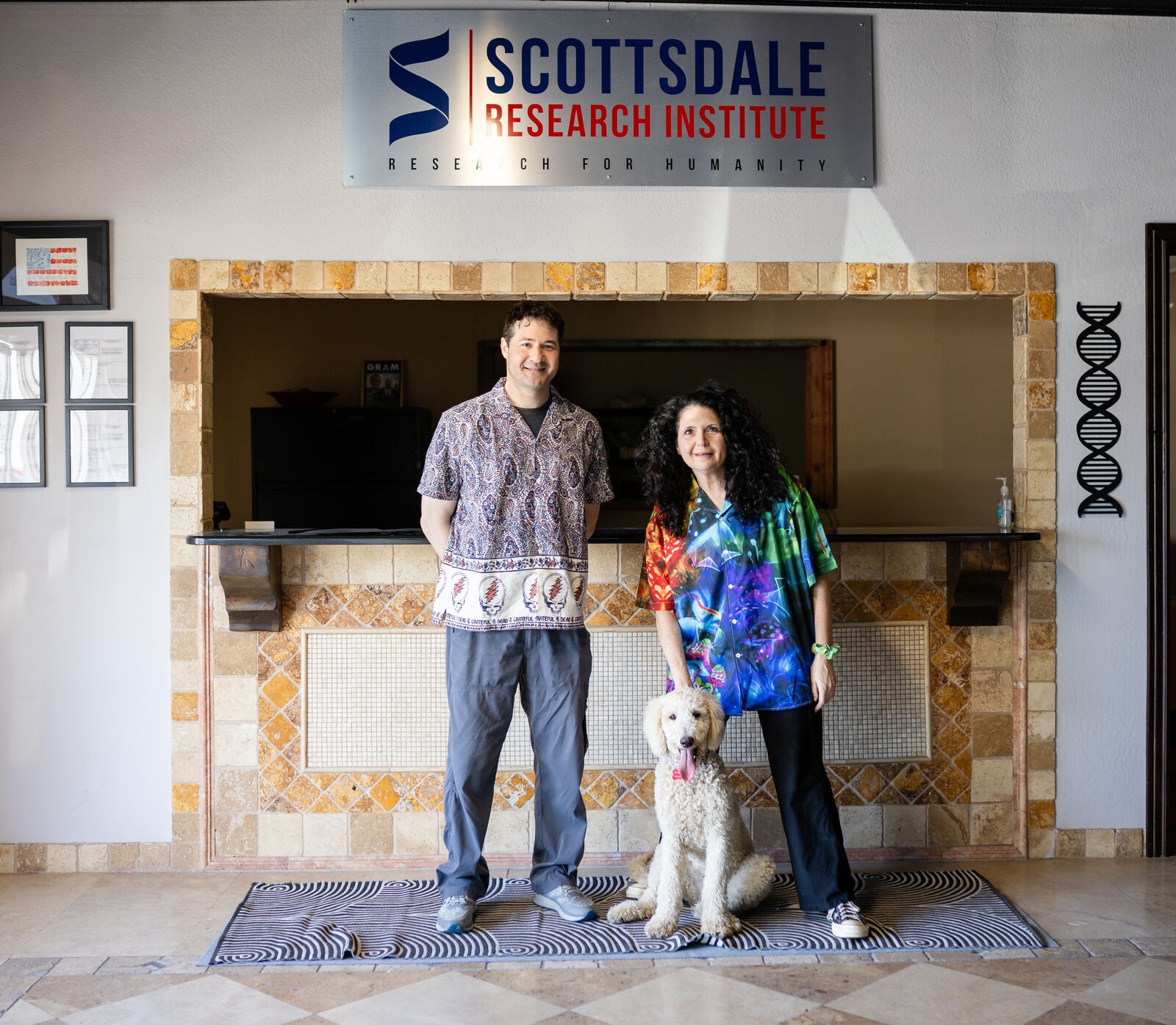 Dr. Hanna Wants To Try, Dr. Sue Sisley and JD the Golden Doodle in the SRI office