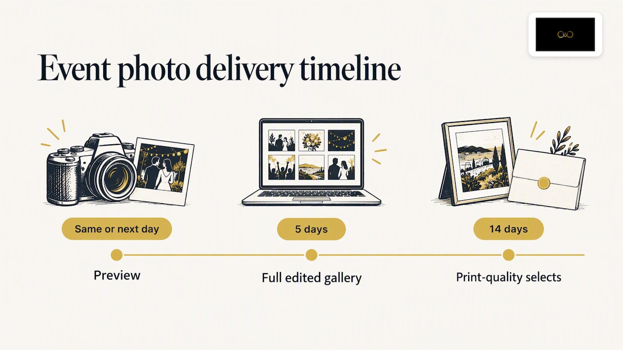 Event photo delivery timeline and milestones