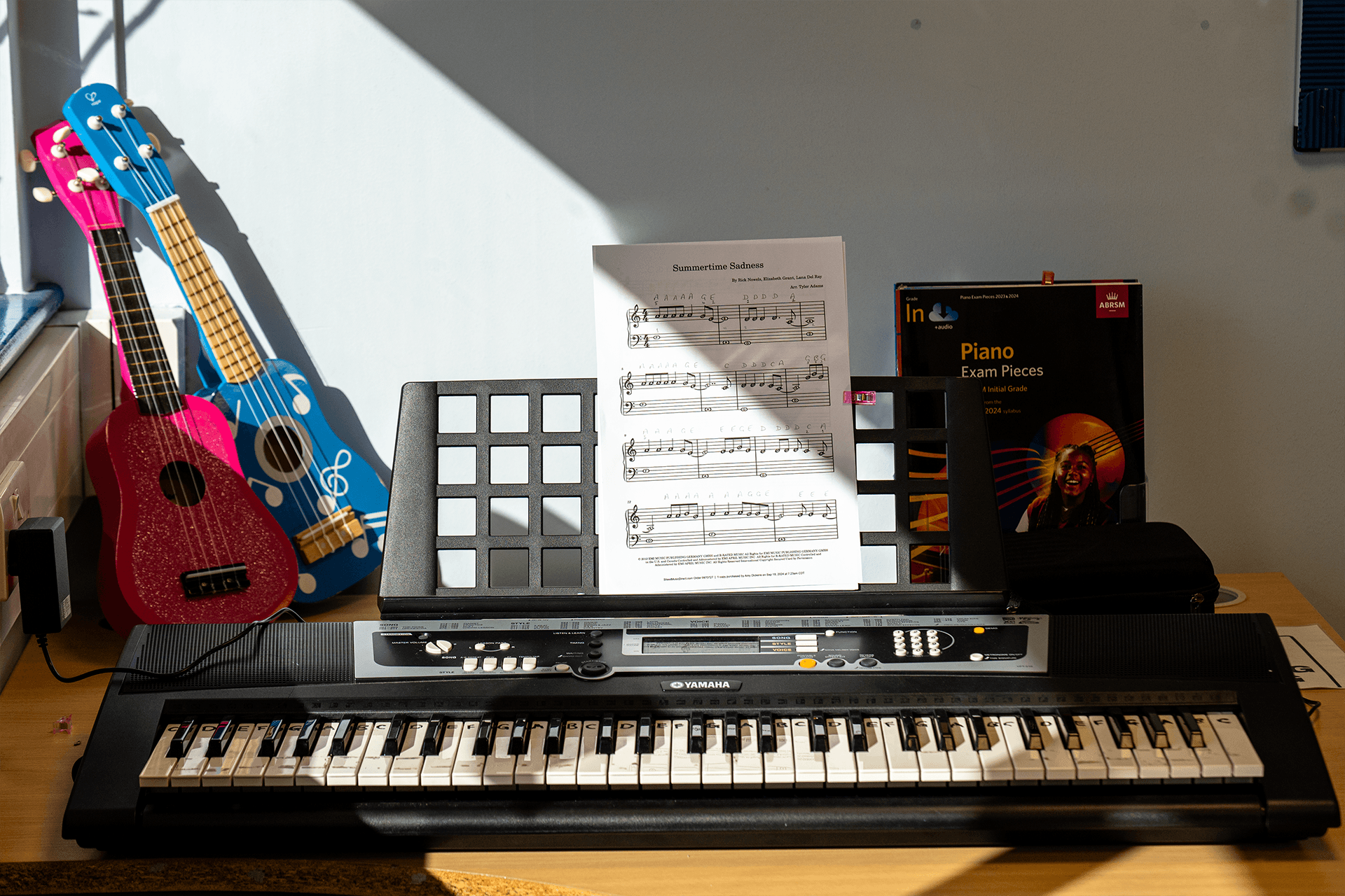 Open sheet music on a piano, indicating readiness for a practice or musical performance session