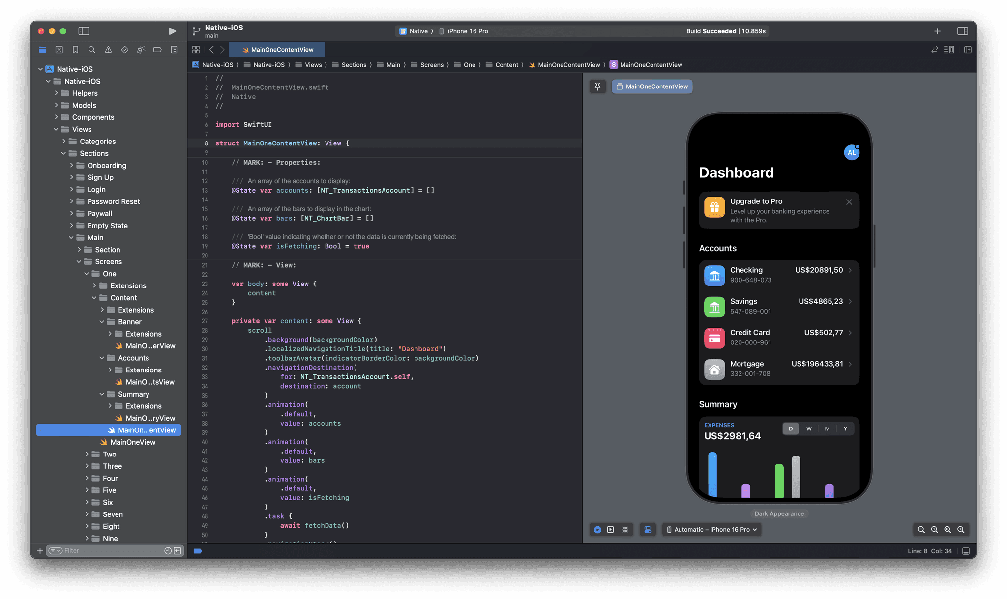 Xcode source code file for Native iOS template.