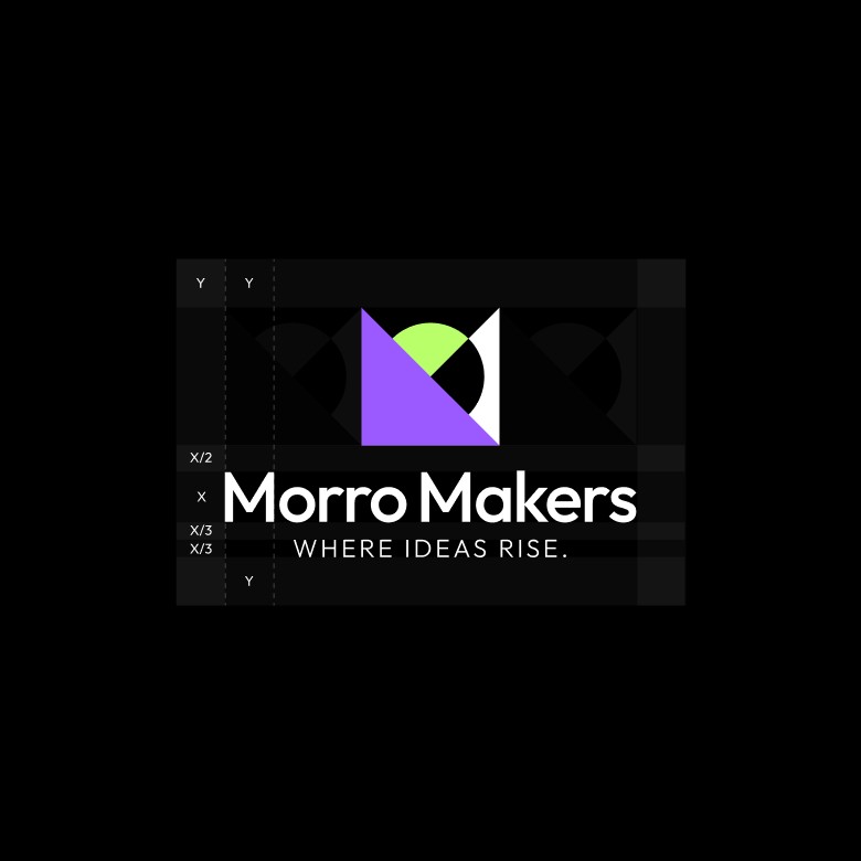 Construction grids for the Morro Makers logo, showing the geometric precision of the design.