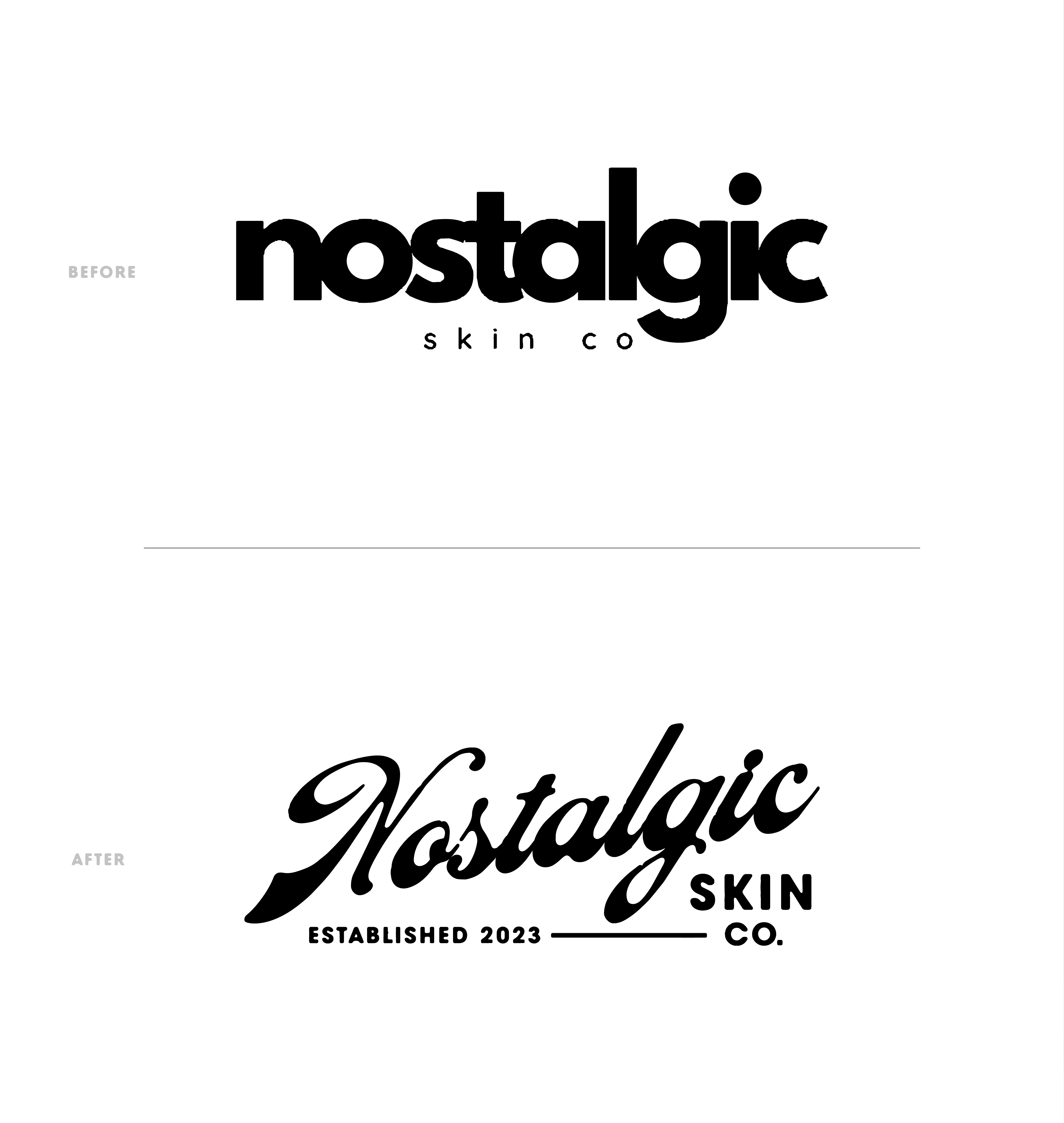 Nostalgic Skin Co. script wordmark on white background
