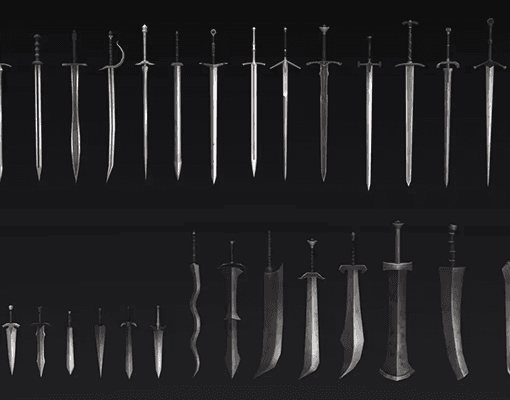 3D PROPS – SWORD 50SET1 by LAYERLAB (LayerLab, layerlab) – set of 50 stylized low-poly swords perfect for fantasy RPGs, available on LayerStore and Unity AssetStore.