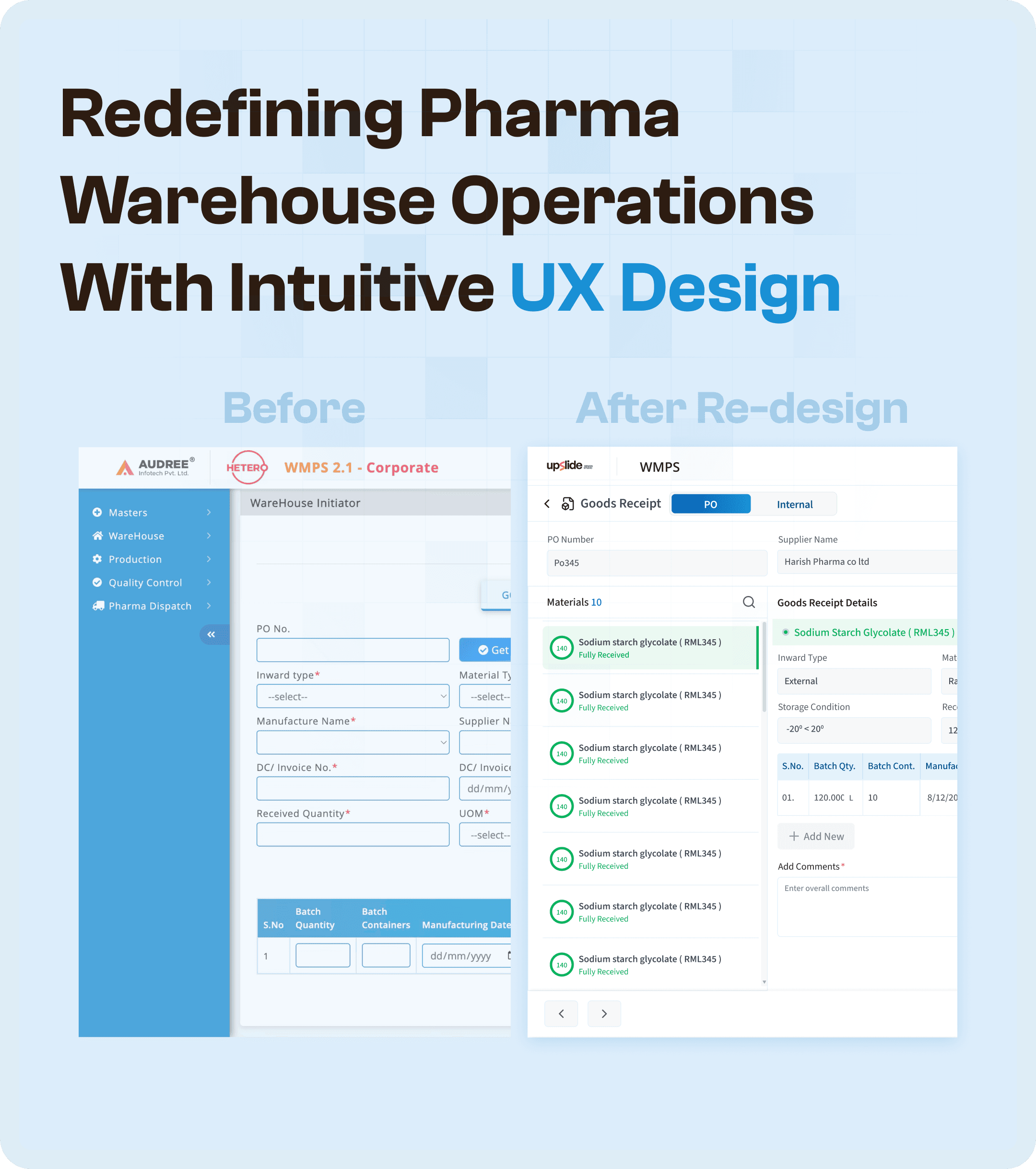 Pharma Warehouse Operations Before After Screen Design