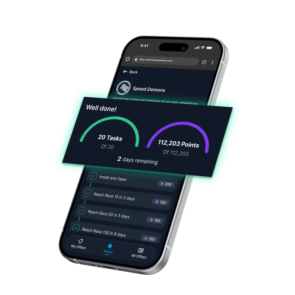 Smartphone showing an offerwall with tasks and points.