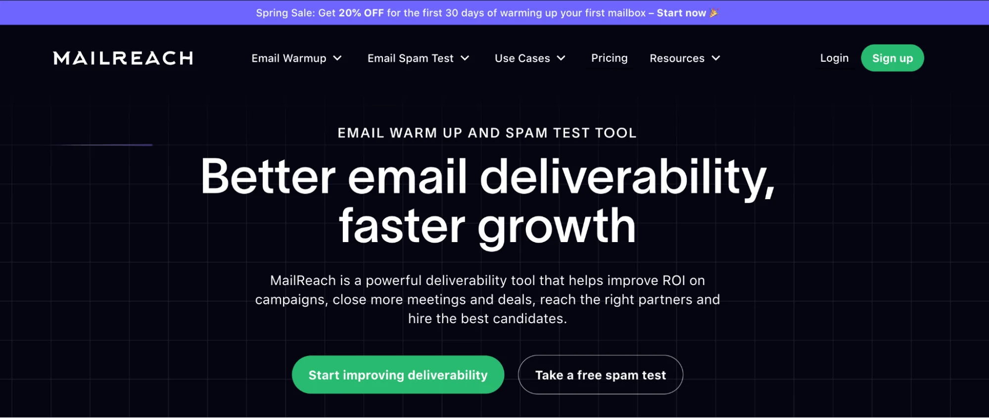 Mailreach homepage: email warm-up and reputation monitoring tool