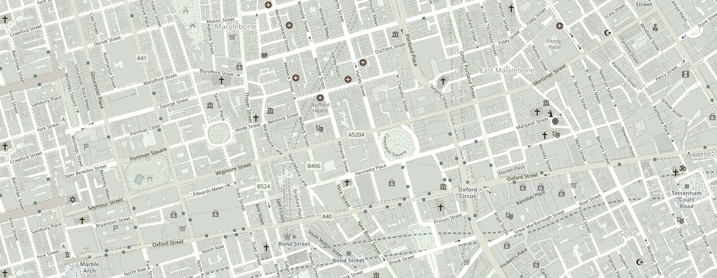 Map of Marylebone, London, showing the EZEMA clinic on Harley Street