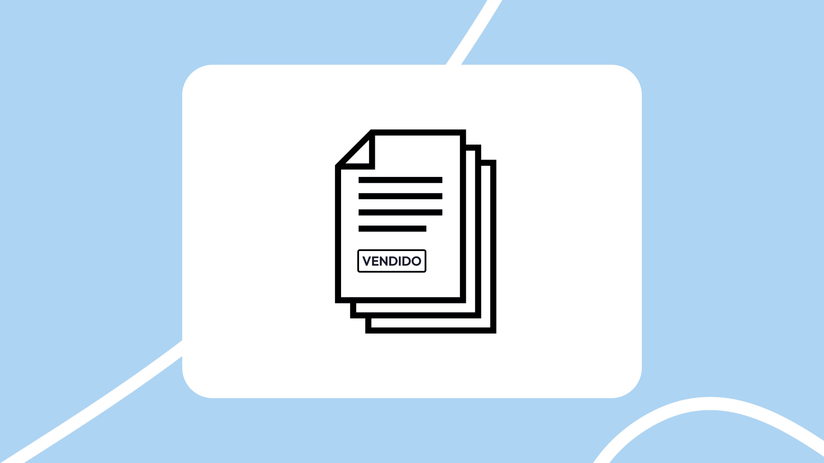 Documentos de compraventa de coche con sello “Vendido” (icono en blanco y negro sobre fondo azul)