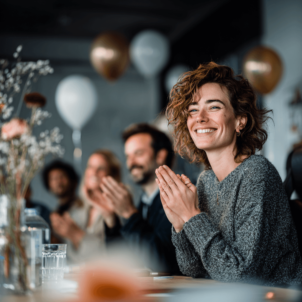 Team celebrating success in coworking space