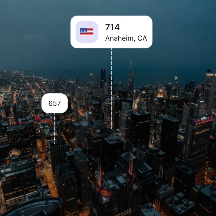 City skyline of Anaheim showing the 714 area code and surrounding area codes