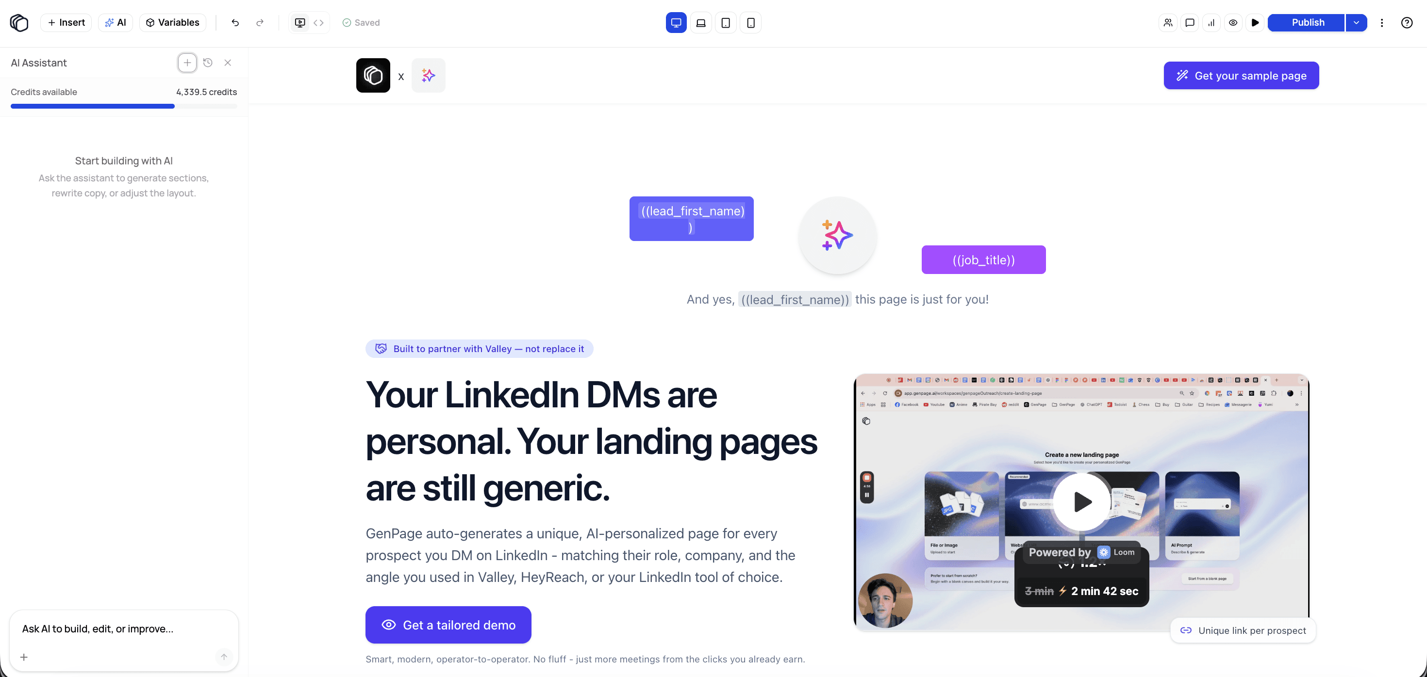 Personal note section on a 1:1 ABM landing page — SDR video or written note referencing prospect context