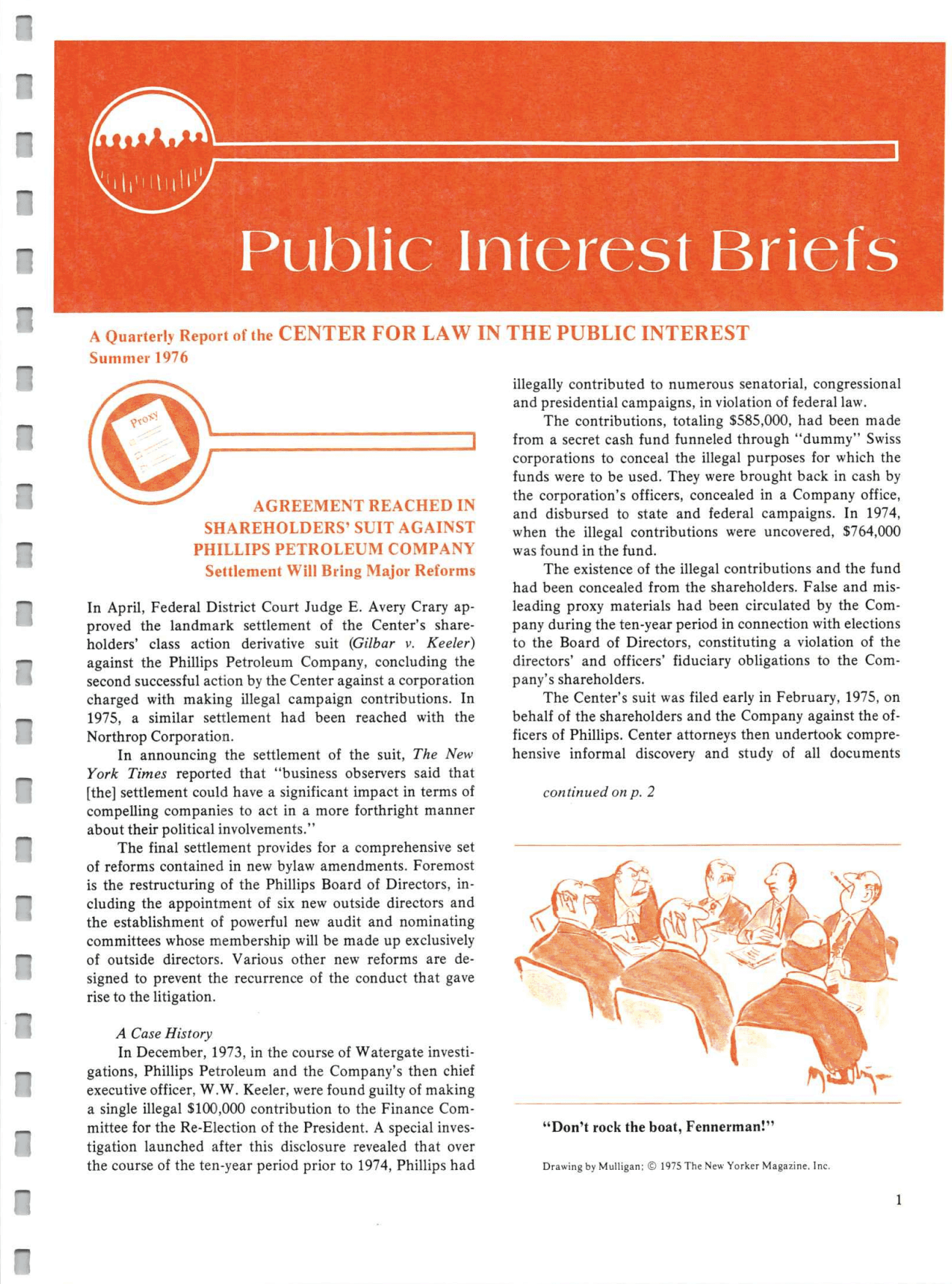 Cover of Center for Law In The Public Interest's Quarterly Report, Summer 1976 Edition Public Interest Briefs