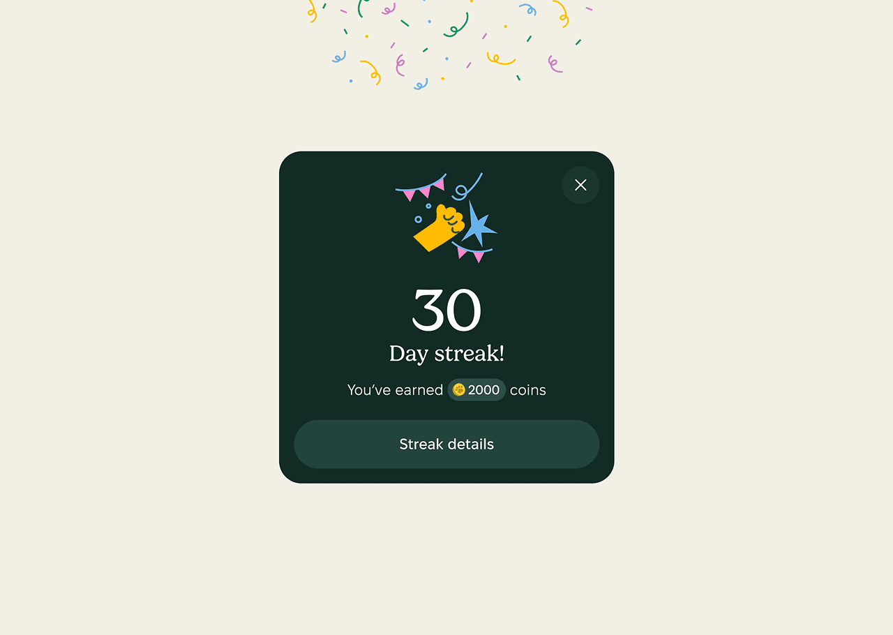 Modal window with your streak day
