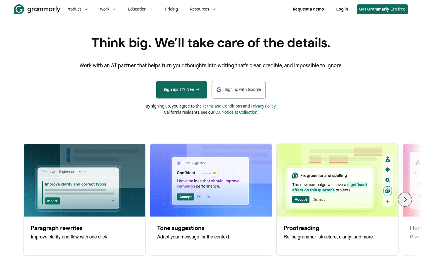 Grammarly homepage screenshot