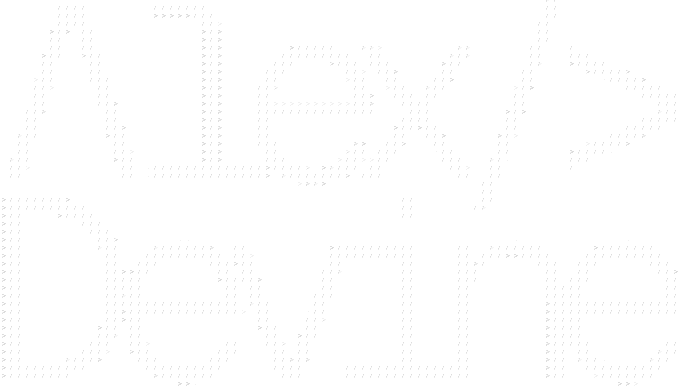 ASCII art spelling 'Alex Devine' with slashes and brackets, resembling HTML tags, on a black background. Creative, tech-inspired design.