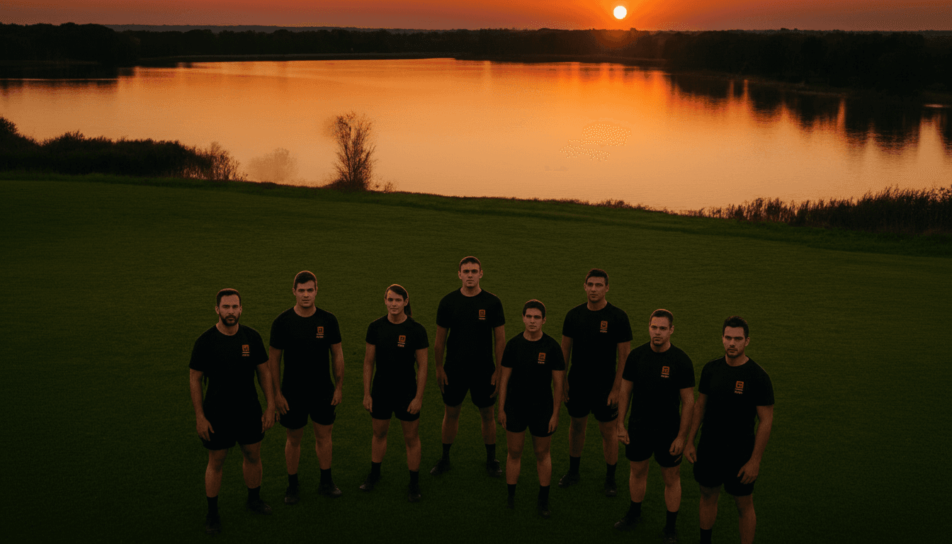 Drone shot of a running track at night