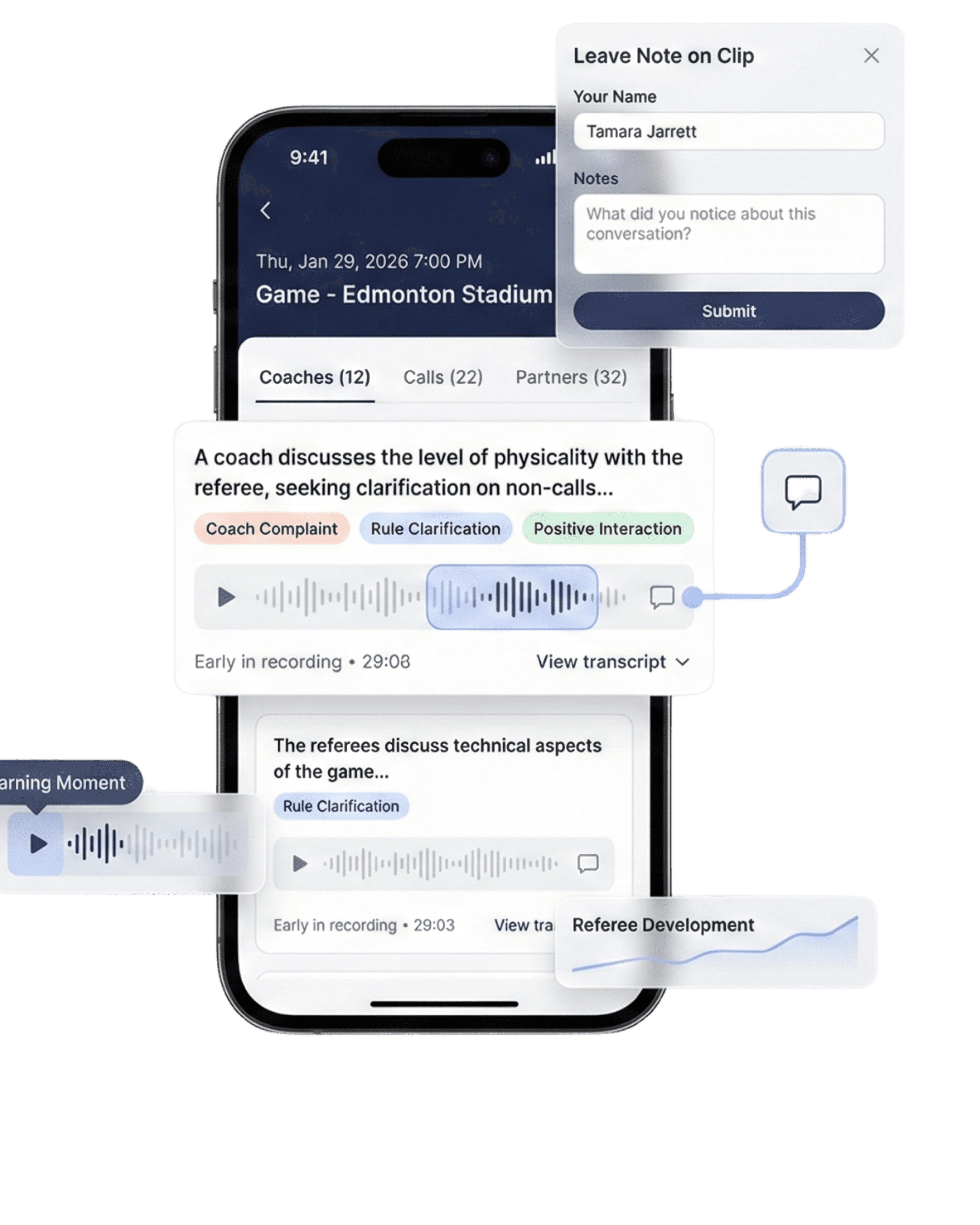 Phone mockup with a notification of incident from Mic'd Up.