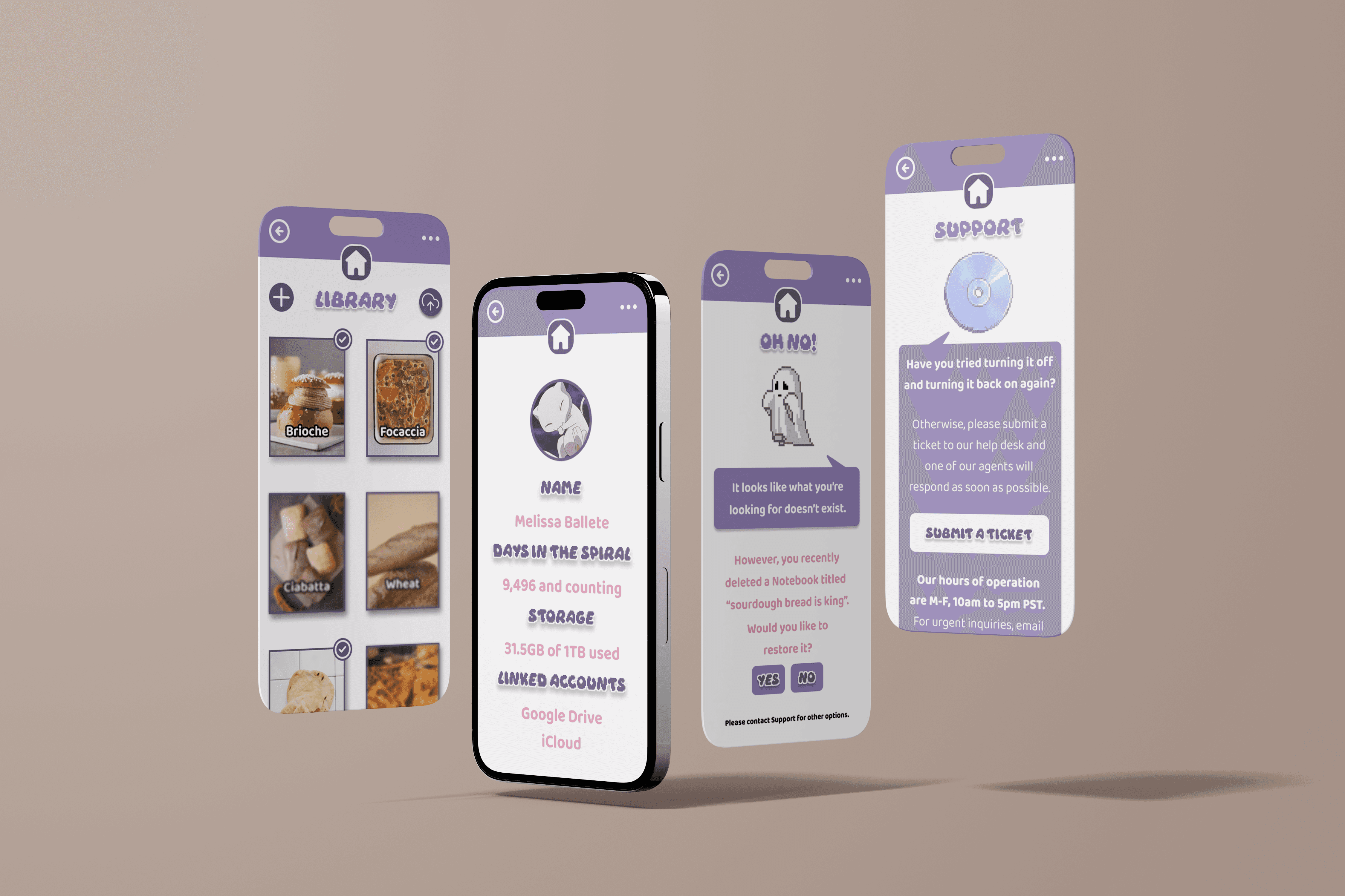 mockups of settings etc