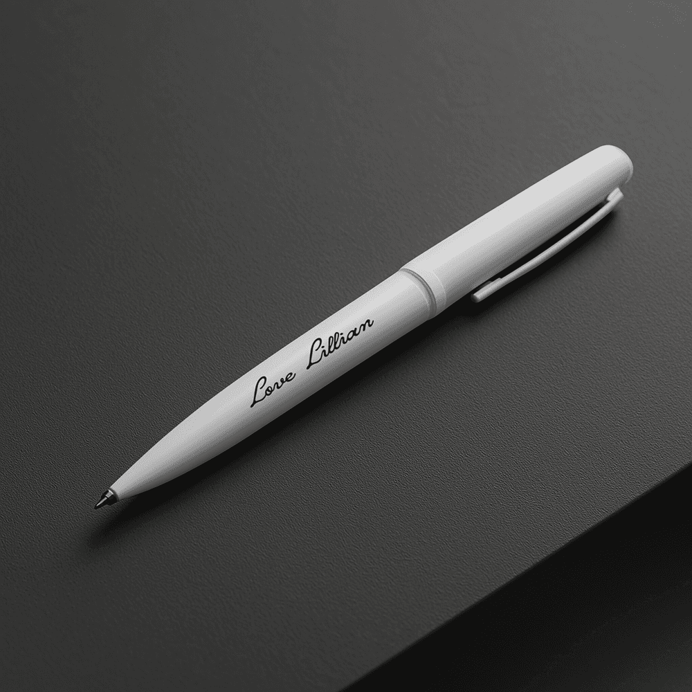 Branded pen mockup demonstrating how the identity extends seamlessly across small, tactile touchpoints.