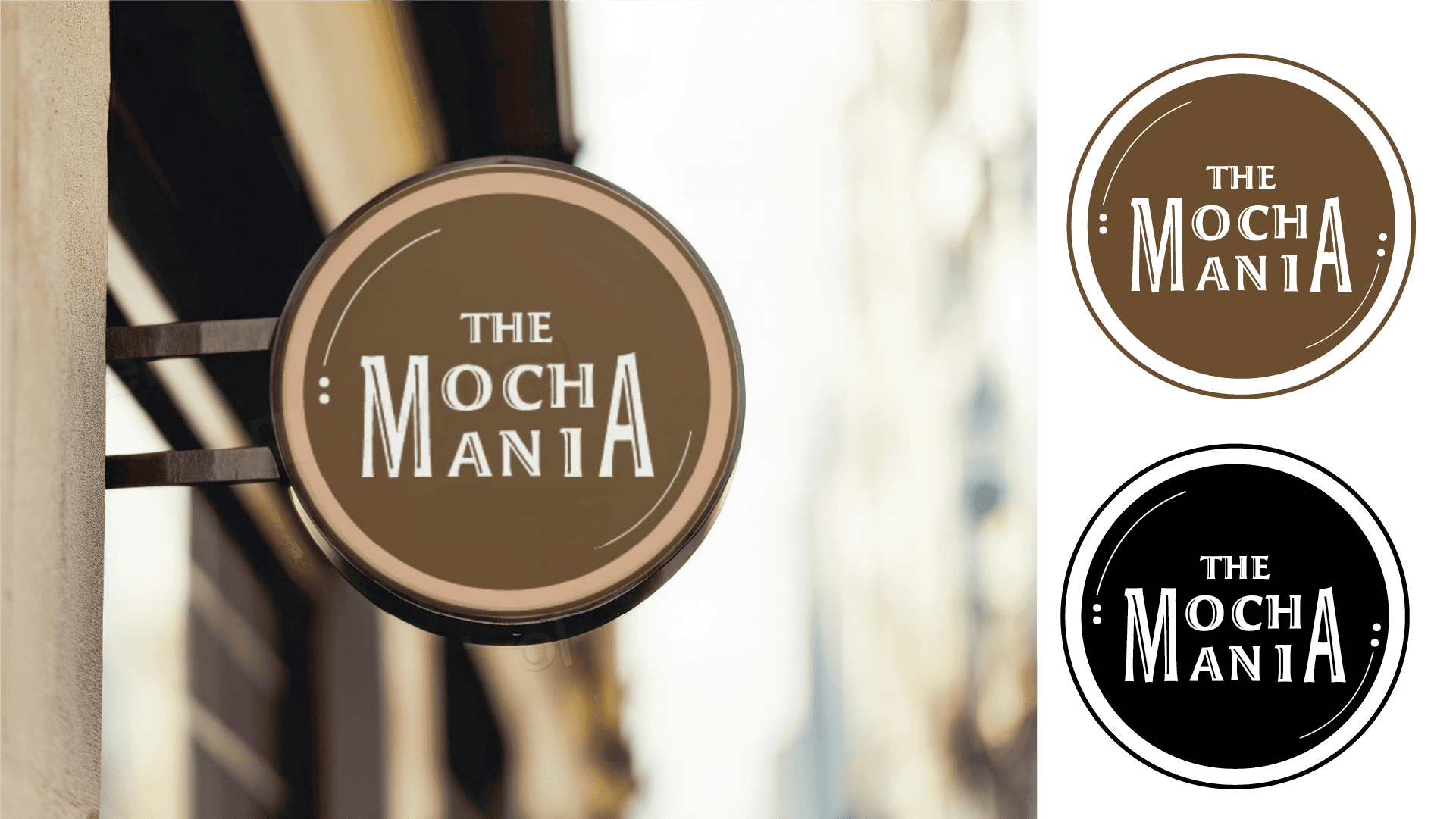 Mocha Mania packagae with coffee beans and coffee around