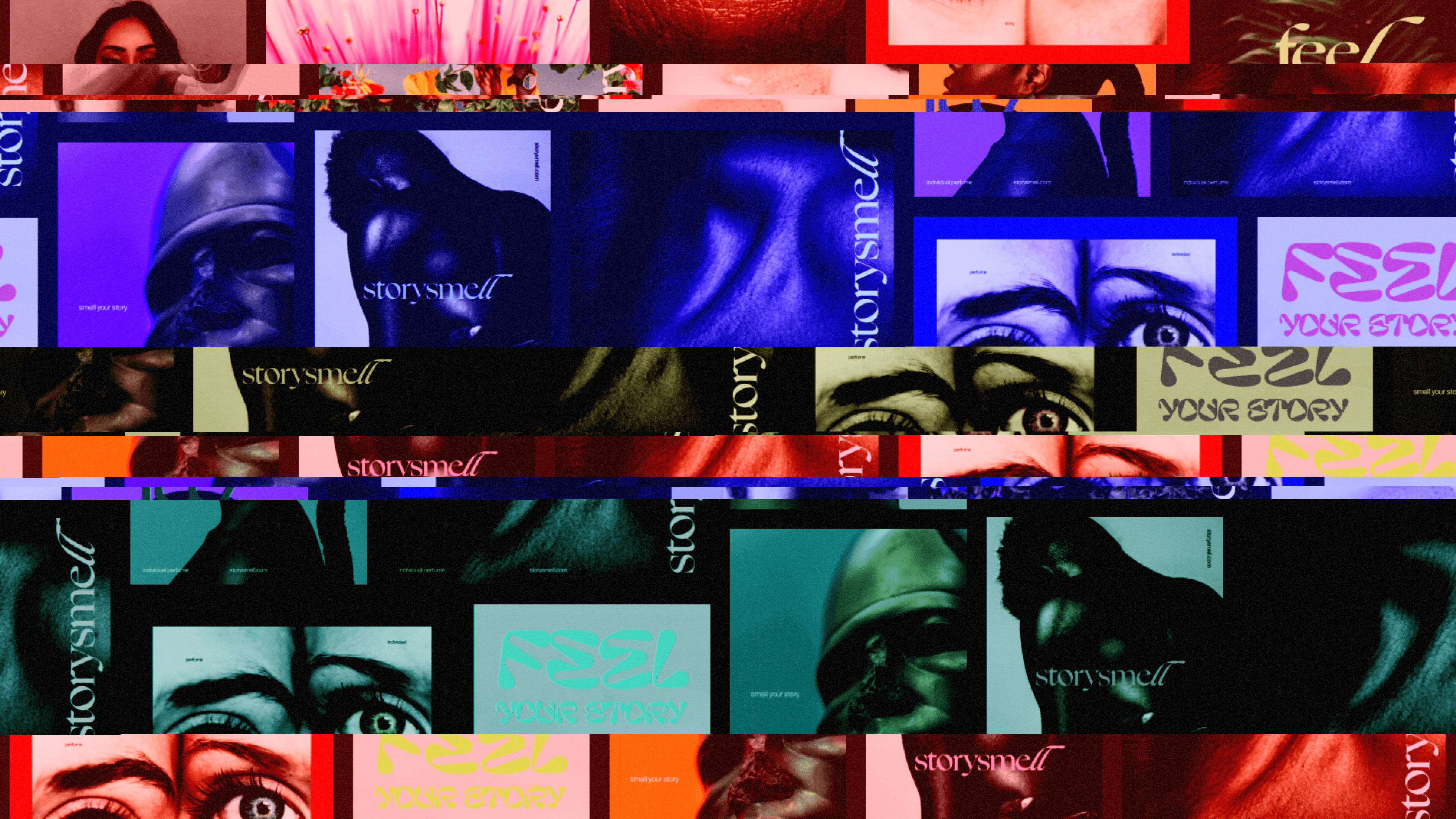 Abstract art created with a glitch effect over Storysmell perfume studio postcards