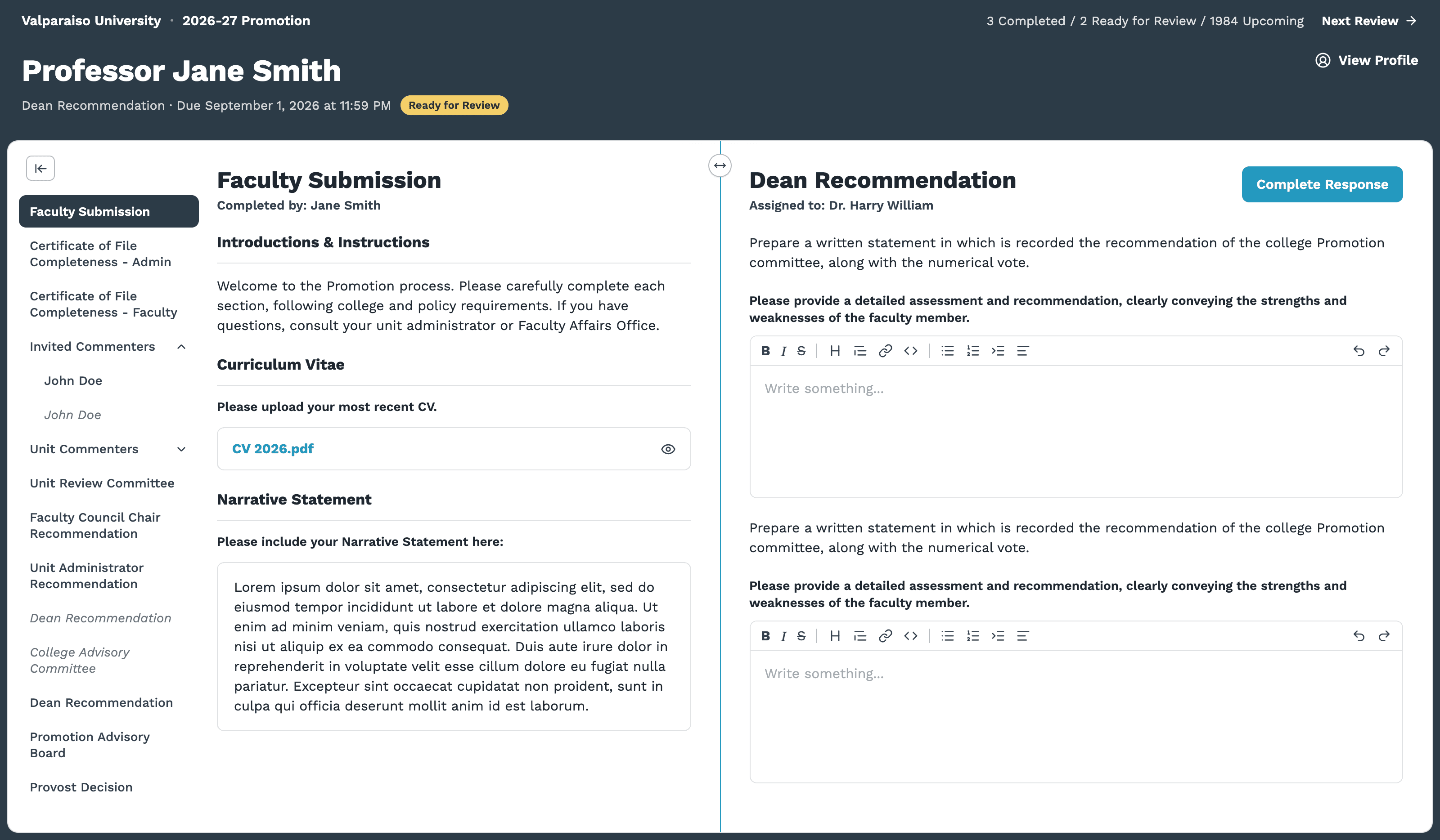 Side-by-side view of the customer evaluation