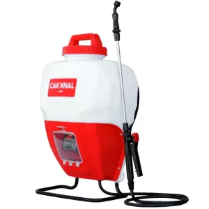 handheld sprayer with a long nozzle, hose, and adjustable strap