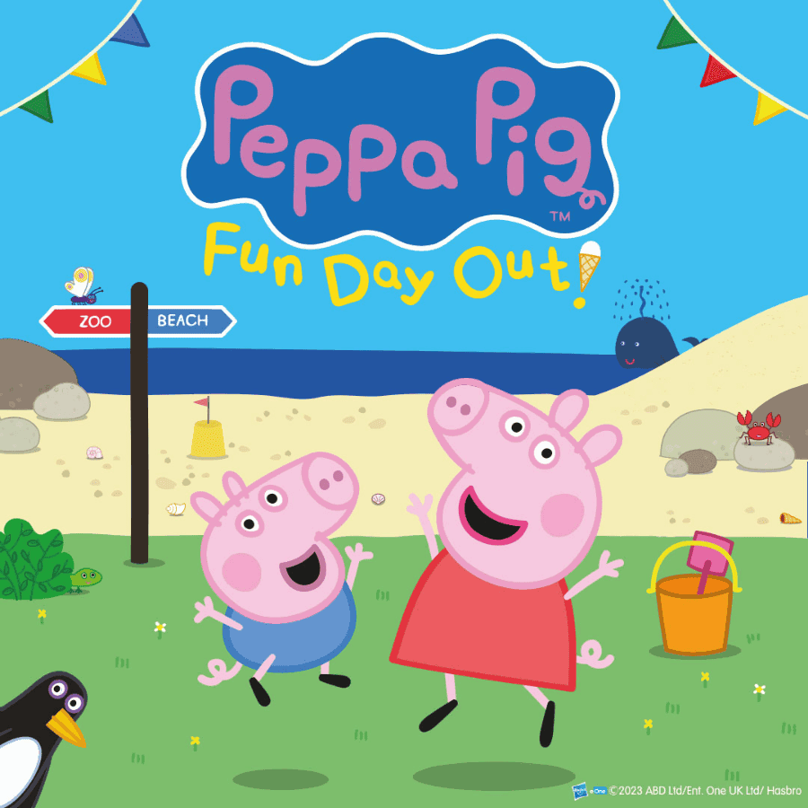 Peppa Pig's Big Family Show stage with characters in London.