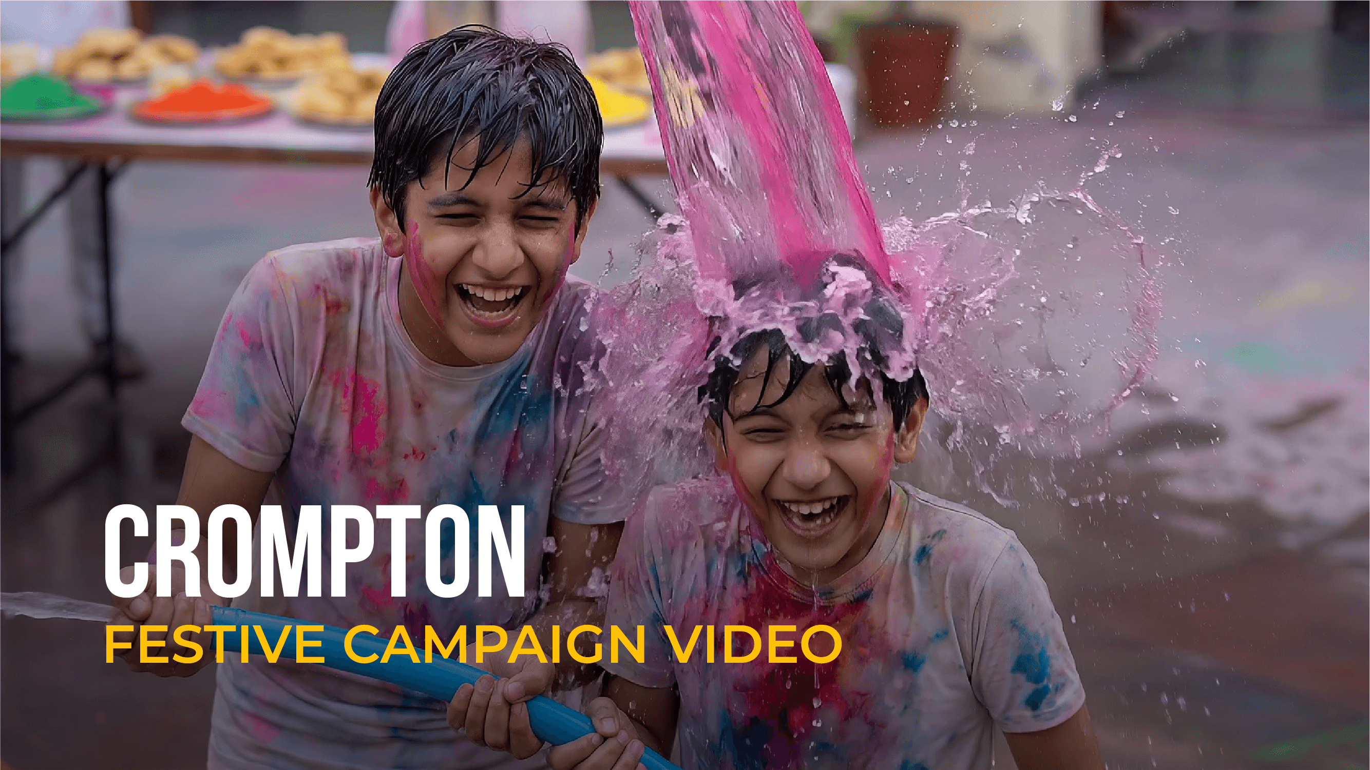 Children playing with colors in a Crompton festive campaign video.
