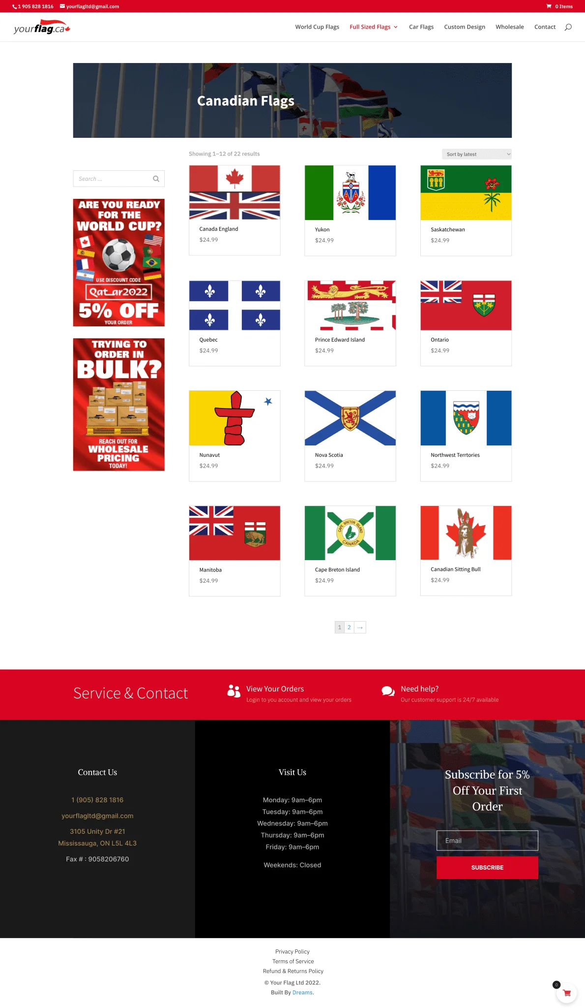 Canadian Flags page for yourflag website developed & designed by Dreams Agency Mississauga, Ontario