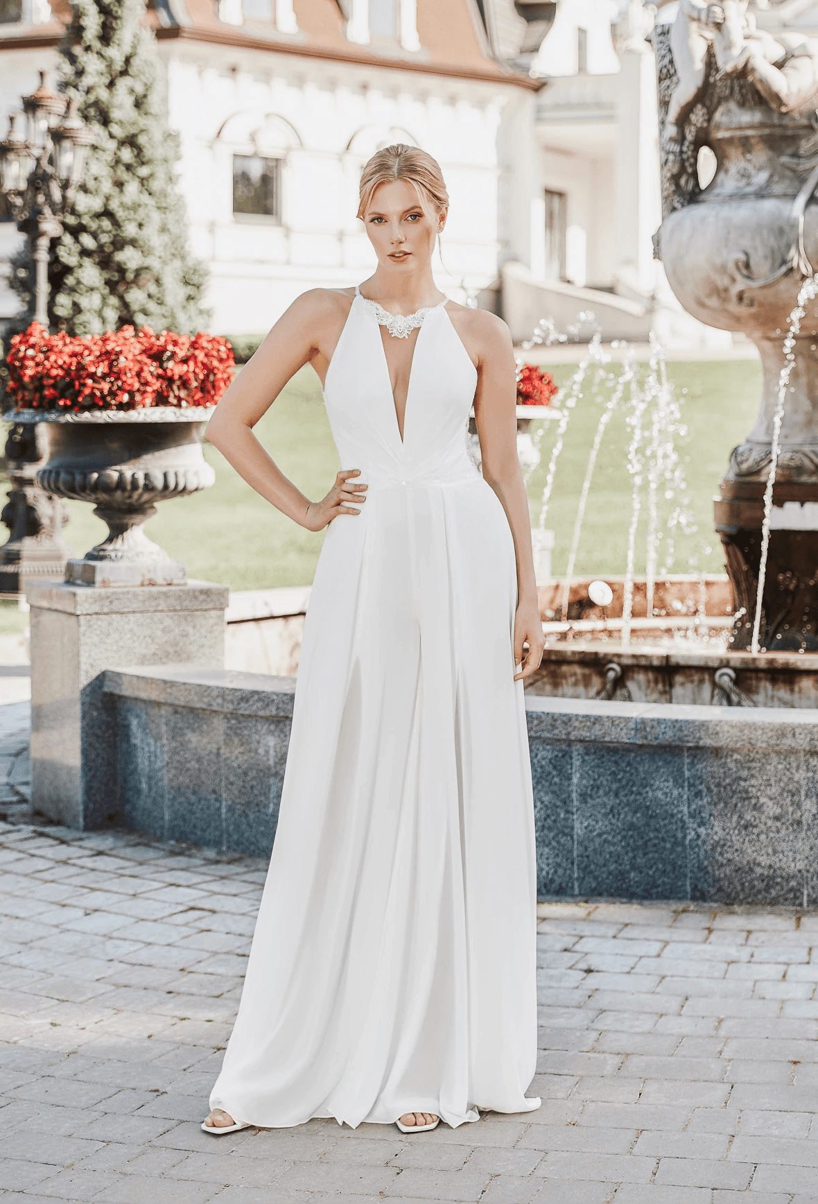 Braut Overall für die Hochzeit mit offenem Rücken